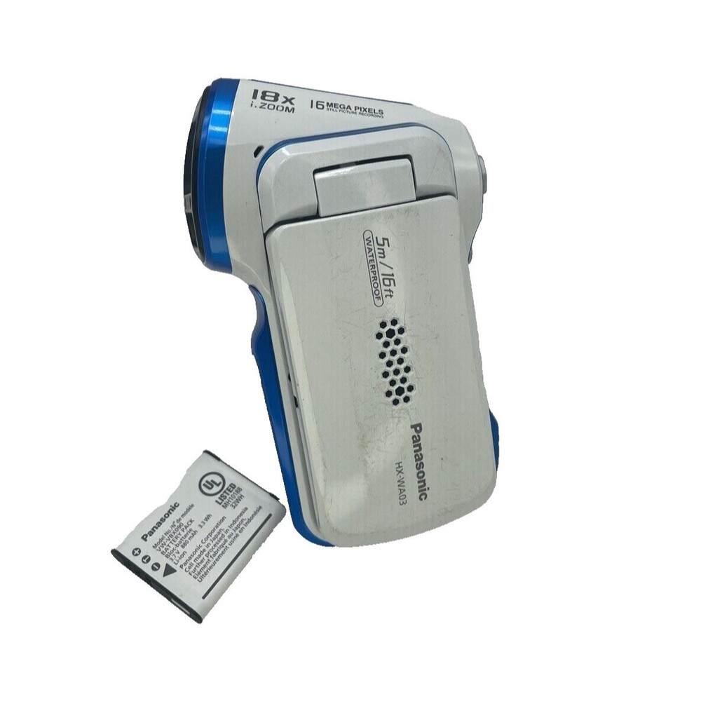 Panasonic Digital Movie Camera 14.3 MP Waterproof White HX-WA3 and battery